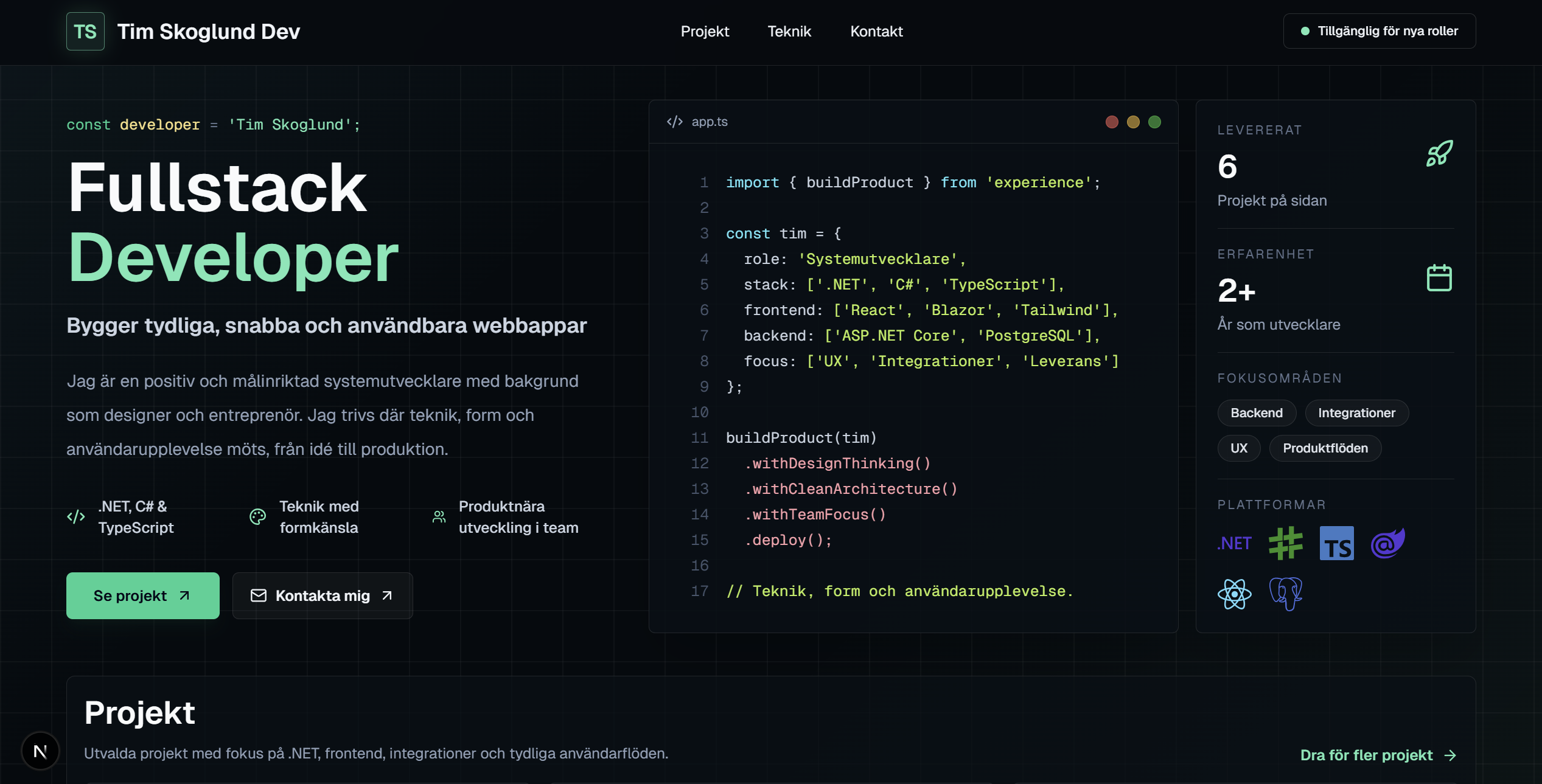 Screenshot av dev.timskoglund.com