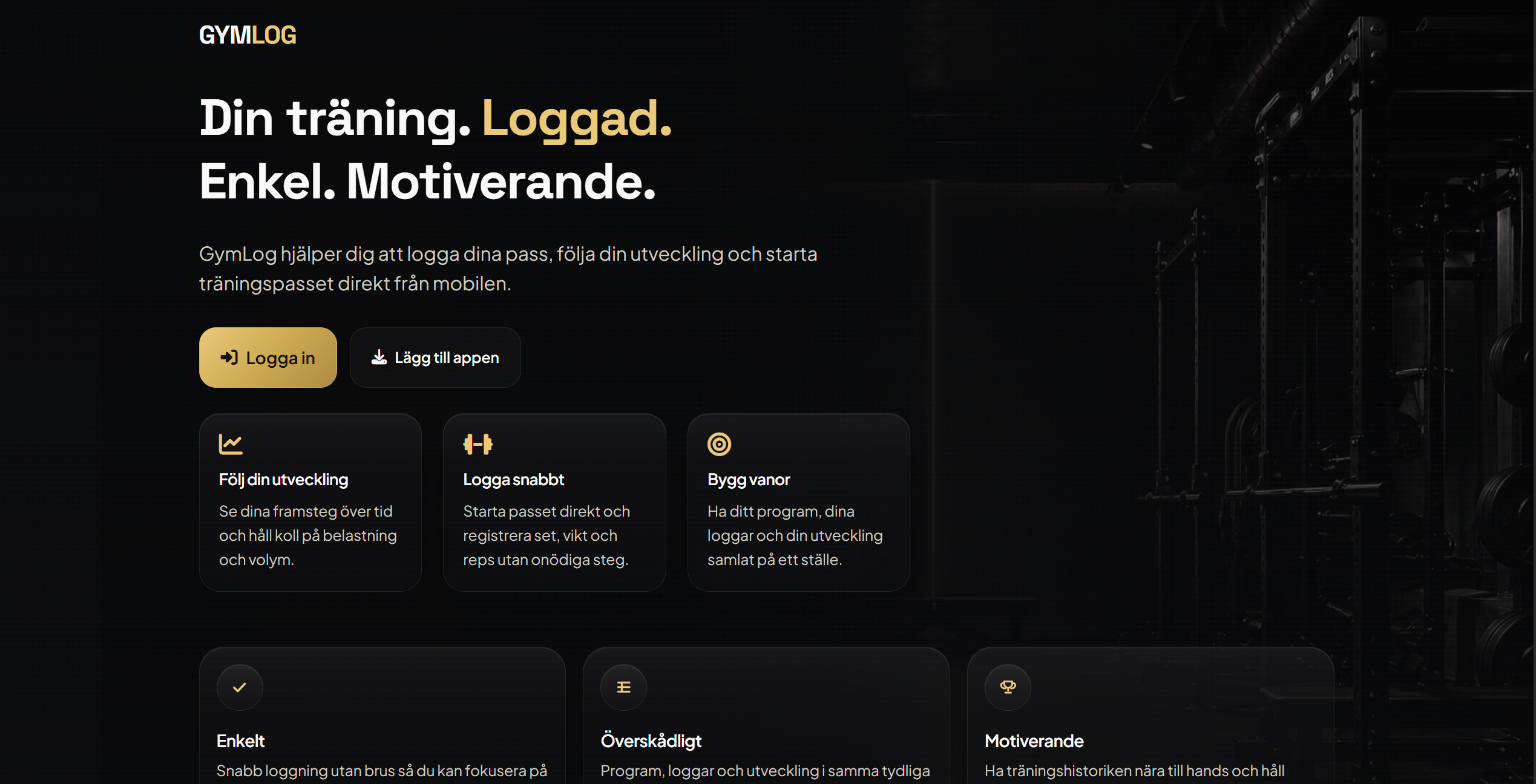 Screenshot av GymLog.se