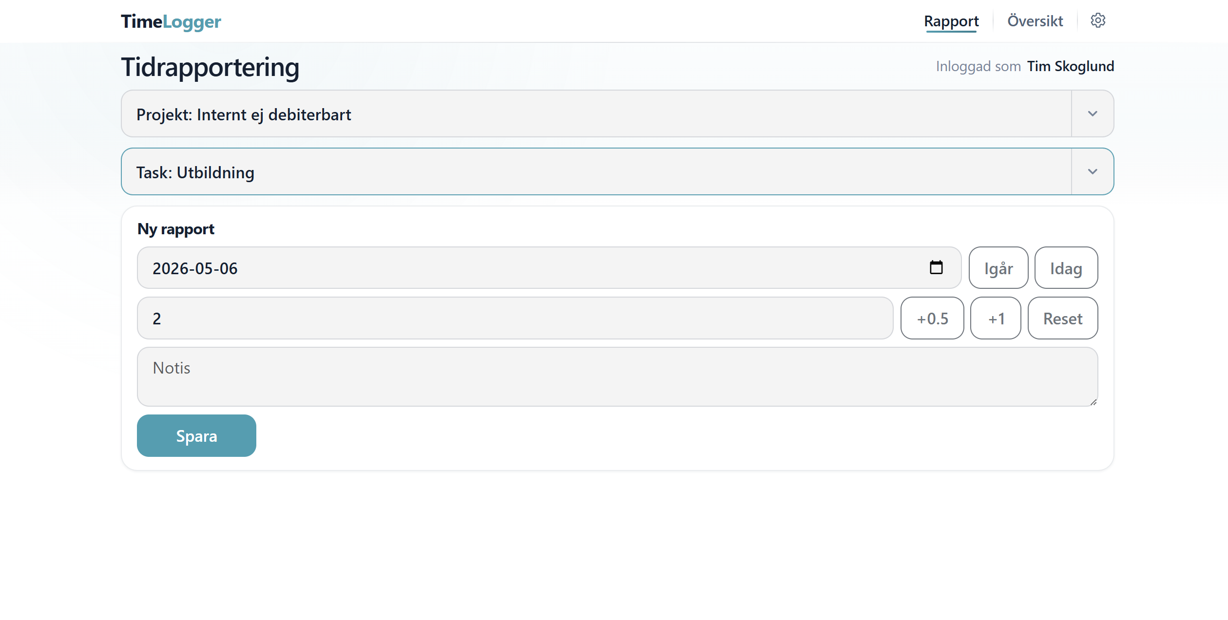 Screenshot av TimeLogger